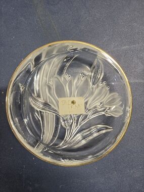 Studio Clear Floral Glass Bowl with Gold Rim